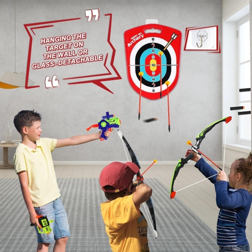 FINCOME Bow and Arrow Kids 8-12, 2 in 1 Archery Set Shooting Games Toys with Movable Standing Target, 20 Suction Cup Arr