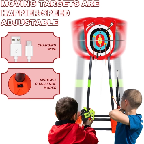 FINCOME Bow and Arrow Kids 8-12, 2 in 1 Archery Set Shooting Games Toys with Movable Standing Target, 20 Suction Cup Arr