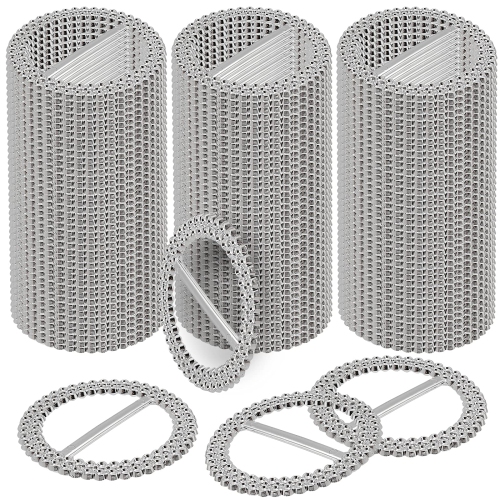 HAKZEON 200 PCS 2.5 Inches Round Silver Tone Acrylic Rhinestone Ribbon Buckle, Elegant Chair Sash Buckles, Chair Sash Ri