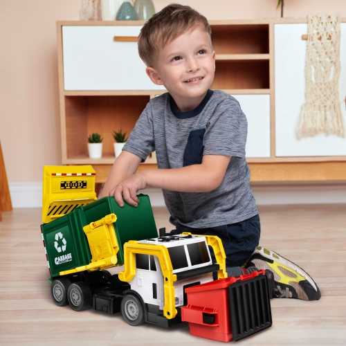 JOYIN 16" Large Garbage Truck Toys for Boys, Realistic Trash Truck Toy with Trash Can Lifter and Dumping Function, Garba