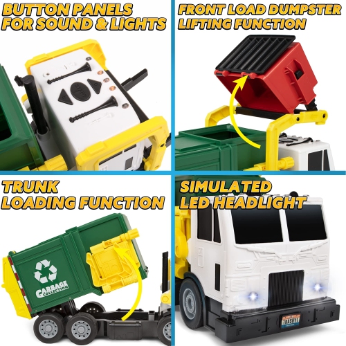 JOYIN 16" Large Garbage Truck Toys for Boys, Realistic Trash Truck Toy with Trash Can Lifter and Dumping Function, Garba