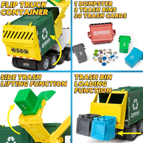 JOYIN 16" Large Garbage Truck Toys for Boys, Realistic Trash Truck Toy with Trash Can Lifter and Dumping Function, Garba
