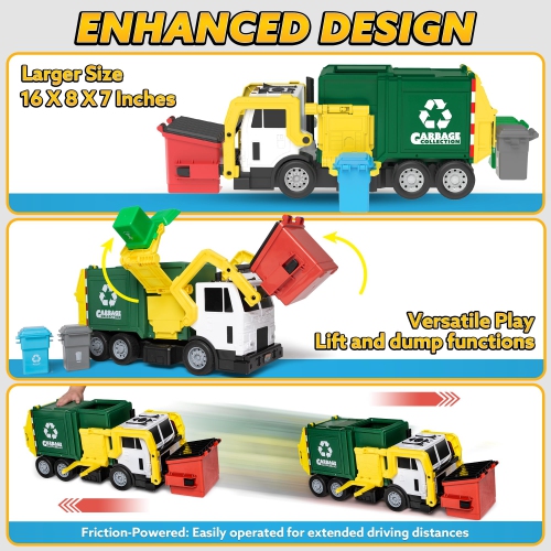 JOYIN 16" Large Garbage Truck Toys for Boys, Realistic Trash Truck Toy with Trash Can Lifter and Dumping Function, Garba