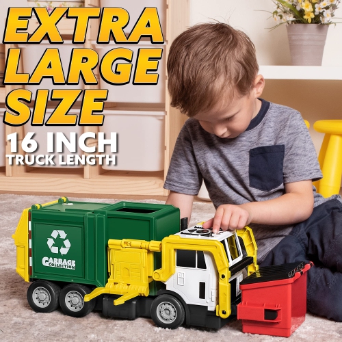 JOYIN 16" Large Garbage Truck Toys for Boys, Realistic Trash Truck Toy with Trash Can Lifter and Dumping Function, Garba