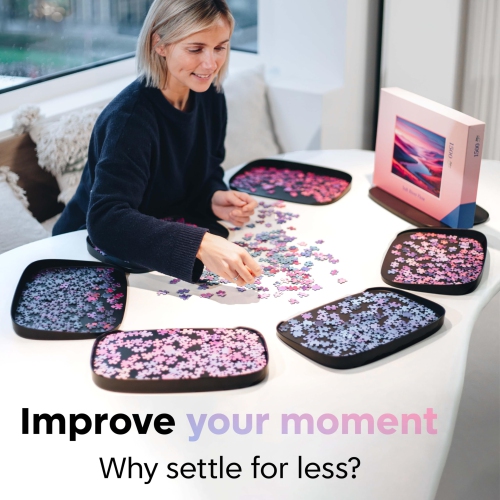 Puzzlup Stackable Puzzle Trays with Box Display Design - Set of 6 Unique Puzzle Sorting Trays - Up to 1500 Pieces - Prem