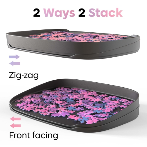 Puzzlup Stackable Puzzle Trays with Box Display Design - Set of 6 Unique Puzzle Sorting Trays - Up to 1500 Pieces - Prem