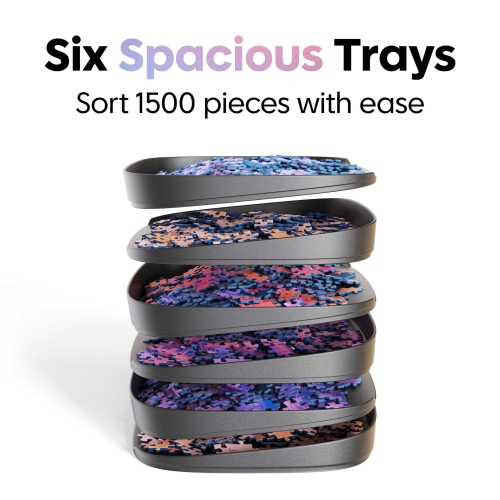 Puzzlup Stackable Puzzle Trays with Box Display Design - Set of 6 Unique Puzzle Sorting Trays - Up to 1500 Pieces - Prem