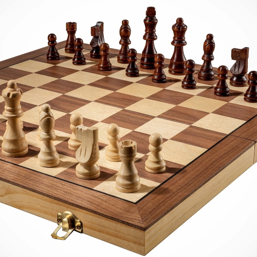 Magnetic Chess Set for Adults & Kids, 15" Wooden Folding Chess Boards, Handcrafted Portable Travel Chess Game for Beginn