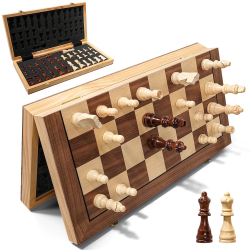 Magnetic Chess Set for Adults & Kids, 15" Wooden Folding Chess Boards, Handcrafted Portable Travel Chess Game for Beginn