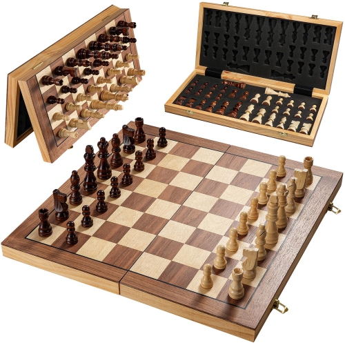 Magnetic Chess Set for Adults & Kids, 15" Wooden Folding Chess Boards, Handcrafted Portable Travel Chess Game for Beginn