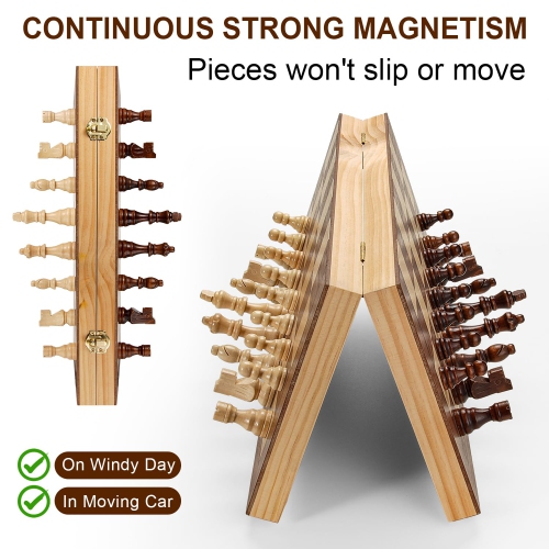 Magnetic Chess Set for Adults & Kids, 15" Wooden Folding Chess Boards, Handcrafted Portable Travel Chess Game for Beginn