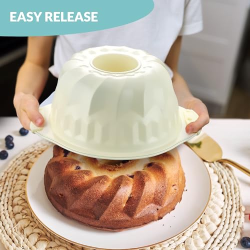 Boxiki Kitchen Premium Non-Stick Fluted Cake Pan - Ceramic Bakeware for Perfect Pound Cakes, Chocoflan & More - Durable