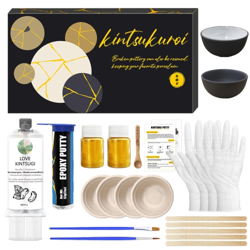 1DFAUL Kintsugi Repair Kit Food Safe, Japanese Gold Repair kit, Bio Gold Glue for Ceramics and Porcelain Repair, Ceramic