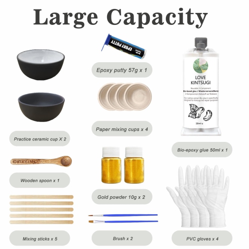 1DFAUL Kintsugi Repair Kit Food Safe, Japanese Gold Repair kit, Bio Gold Glue for Ceramics and Porcelain Repair, Ceramic
