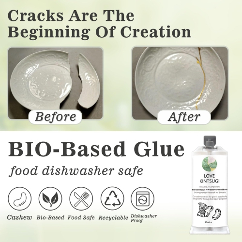 1DFAUL Kintsugi Repair Kit Food Safe, Japanese Gold Repair kit, Bio Gold Glue for Ceramics and Porcelain Repair, Ceramic