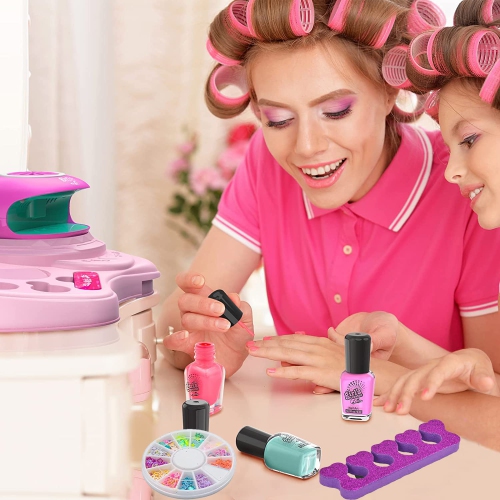 Nail Art Kit for Girls, Kids Nail Polish Play Set with Nail Dryer, Washable Make Up Sets for Girls, Nail Studio Decorati
