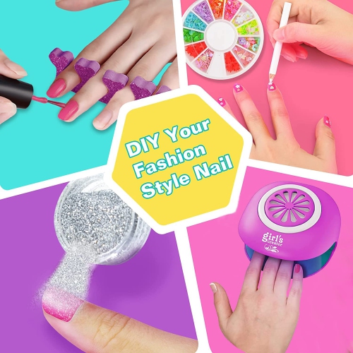 Nail Art Kit for Girls, Kids Nail Polish Play Set with Nail Dryer, Washable Make Up Sets for Girls, Nail Studio Decorati