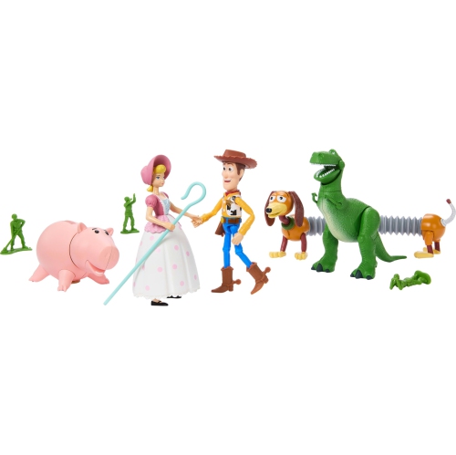 Mattel Disney Pixar Storytellers Pack Figures, Toy Story 4-Inch Scale Multi-Pack, Woody Rex Slinky Dog Hamm Bo-Peep & 4