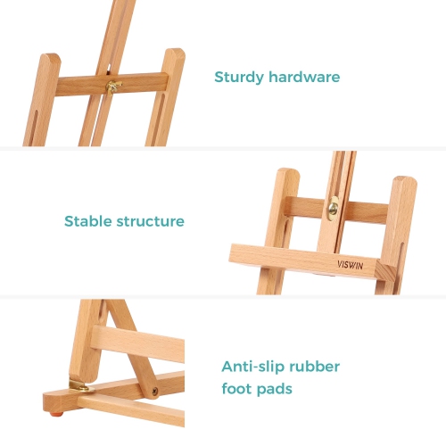 VISWIN – Chevalet de table en H de 25&nbsp;po de hauteur, supporte une toile jusqu'à 16&nbsp;po, chevalet de bureau ajustable en bois de hêtre