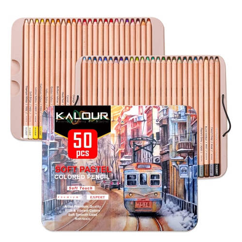Crayons de couleur craie pastel KALOUR Pro, ensemble de 50 couleurs, crayons de charbon de couleur pour dessiner, colorier, A