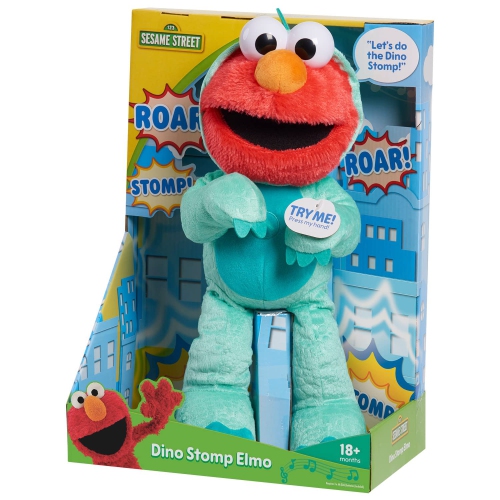 Sesame Street Dino Stomp Elmo 13-Inch Plush Stuffed Animal Sings and Dances, Officially Licensed Kids Toys for Ages 18 M