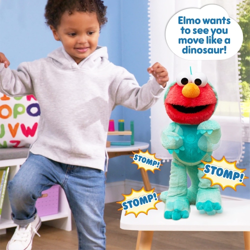 Sesame Street Dino Stomp Elmo 13-Inch Plush Stuffed Animal Sings and Dances, Officially Licensed Kids Toys for Ages 18 M