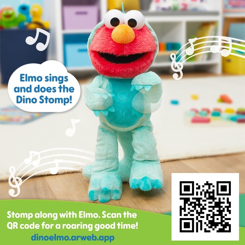 Sesame Street Dino Stomp Elmo 13-Inch Plush Stuffed Animal Sings and Dances, Officially Licensed Kids Toys for Ages 18 M
