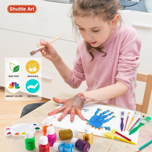 Peinture tempéra Shuttle Art, 30 couleurs de peinture lavable pour enfants, bouteille 2 oz/60 ml, peintures de doigts non toxiques pour