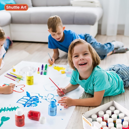 Peinture tempéra Shuttle Art, 30 couleurs de peinture lavable pour enfants, bouteille 2 oz/60 ml, peintures de doigts non toxiques pour