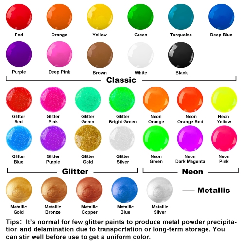 Peinture tempéra Shuttle Art, 30 couleurs de peinture lavable pour enfants, bouteille 2 oz/60 ml, peintures de doigts non toxiques pour