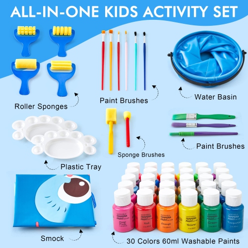 Peinture tempéra Shuttle Art, 30 couleurs de peinture lavable pour enfants, bouteille 2 oz/60 ml, peintures de doigts non toxiques pour