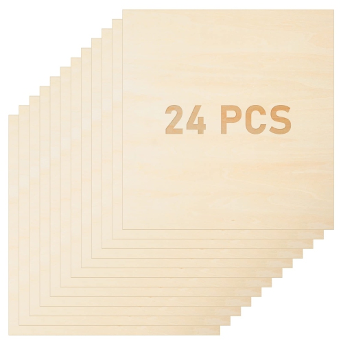 24 Pieces Basswood Sheets, 12 x 12 x 1/8 Inches Thin Balsa Wood Sheets Square Unfinished Plywood for Crafts, Painting, H