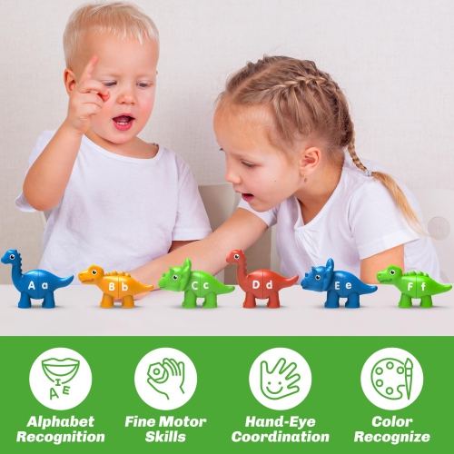 Learning Toys for 2 3 4 5 Year Old, 26PCS Dinosaur Alphabet Learning Toys with Uppercase and Lowercase,Preschool Activit