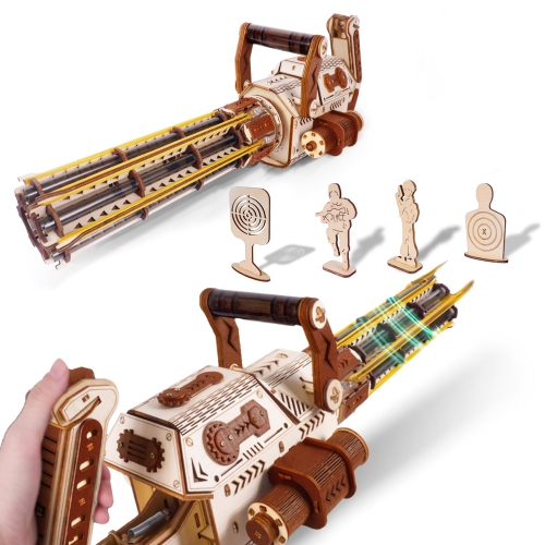 TENYEAH 3D Wooden Puzzles for Adults, Submachine Rubber Band Gun Building Kits, Gatling Toy Gun DIY Kits for Adults Teen