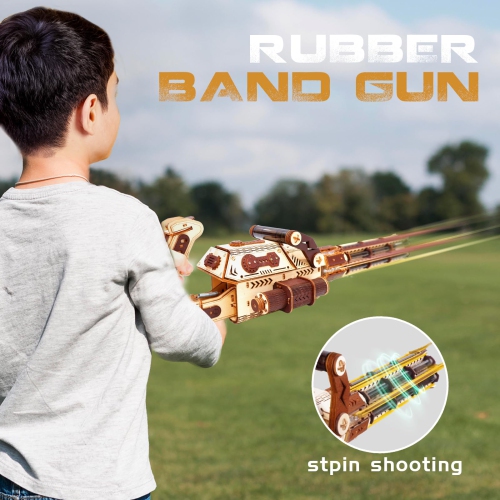 TENYEAH 3D Wooden Puzzles for Adults, Submachine Rubber Band Gun Building Kits, Gatling Toy Gun DIY Kits for Adults Teen