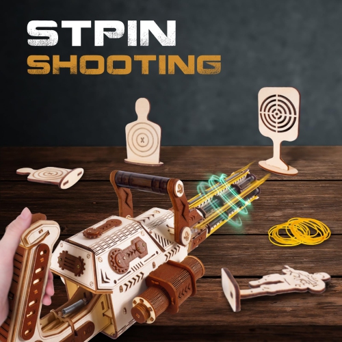 TENYEAH 3D Wooden Puzzles for Adults, Submachine Rubber Band Gun Building Kits, Gatling Toy Gun DIY Kits for Adults Teen