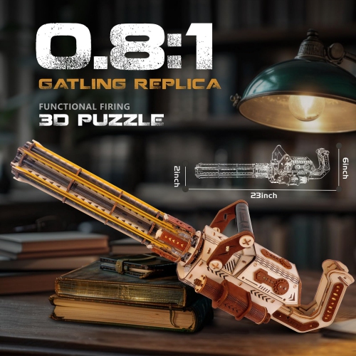 TENYEAH 3D Wooden Puzzles for Adults, Submachine Rubber Band Gun Building Kits, Gatling Toy Gun DIY Kits for Adults Teen