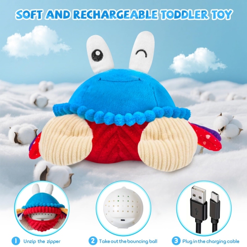 Bébé Toys – 12-18 mois, Crabe en peluche musical rampant – 40 chansons et enregistrement, sauteur dansant en marchant