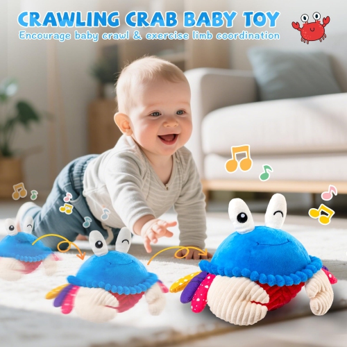 Bébé Toys – 12-18 mois, Crabe en peluche musical rampant – 40 chansons et enregistrement, sauteur dansant en marchant