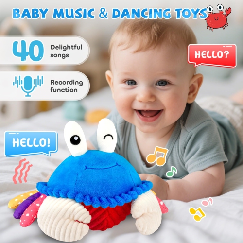 Bébé Toys – 12-18 mois, Crabe en peluche musical rampant – 40 chansons et enregistrement, sauteur dansant en marchant