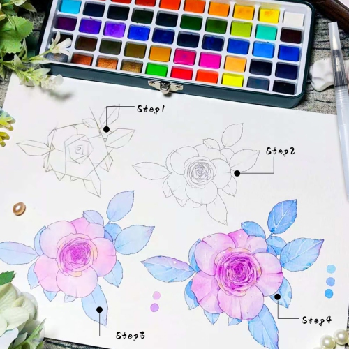 Ensemble de peinture à l'aquarelle Artecho 168 couleurs dans une boîte portative, ensemble d'aquarelle de voyage avec papiers aquarelle et pinceaux,