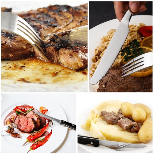 Silverware Set, MASSUGAR 48-Piece Silverware Utensil Set with Steak Knives for 8, Stainless Steel Flatware Cutlery Set f