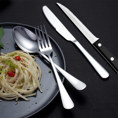 Silverware Set, MASSUGAR 48-Piece Silverware Utensil Set with Steak Knives for 8, Stainless Steel Flatware Cutlery Set f