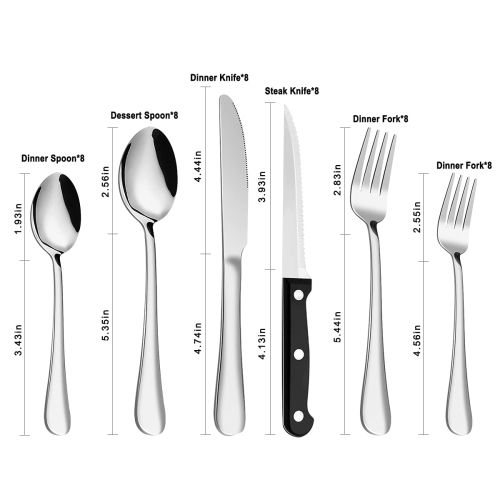 Silverware Set, MASSUGAR 48-Piece Silverware Utensil Set with Steak Knives for 8, Stainless Steel Flatware Cutlery Set f