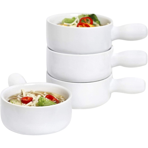 Bols à soupe à l'oignon français avec poignées de GOURMEX 15&nbsp;oz | Ensemble de bols en céramique empilables de 15 oz | Céréales, salades ou