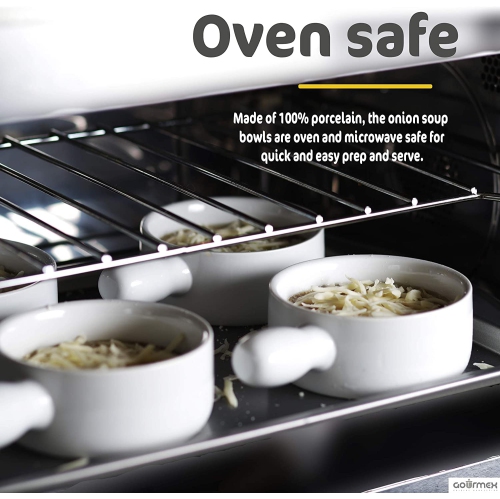 Bols à soupe à l'oignon français avec poignées de GOURMEX 15&nbsp;oz | Ensemble de bols en céramique empilables de 15 oz | Céréales, salades ou
