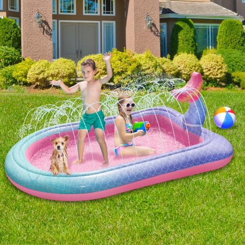 68" Sprinkler & Splash Pad for Kids, Large Outdoor Sprinklers Play Mat Summer Water Play Toys Pool Inflatable Mermaid Sp