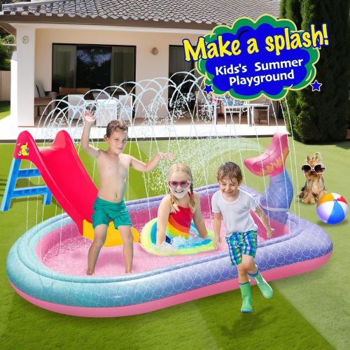 68" Sprinkler & Splash Pad for Kids, Large Outdoor Sprinklers Play Mat Summer Water Play Toys Pool Inflatable Mermaid Sp