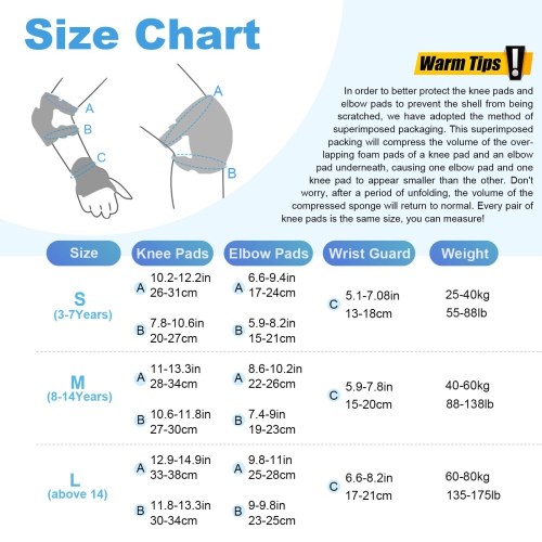 Knee Pads Elbow Pads with Wrist Guards Protective Gear Set for Kids Youth Adult Skateboard Sports Skateboarding Roller S