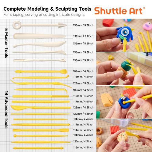 Shuttle Art Polymer Clay, 57 Colors Oven Bake Modeling Clay, Creative Clay Kit with 19 Clay Tools and 10 Kinds of Access